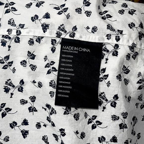 Club Monaco Navy Blue Floral Print White Long Sleeve Button Up. Slim Fit Med - Picture 7 of 12